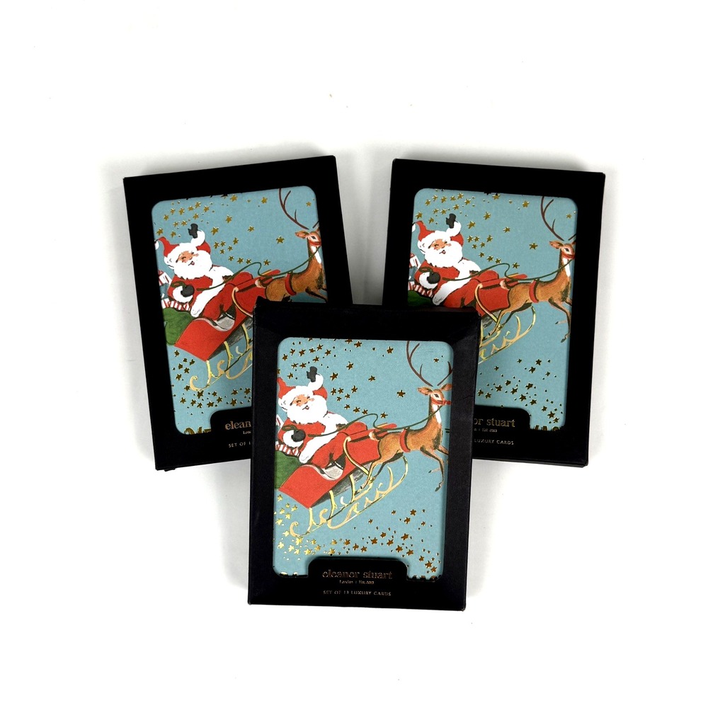 New Eleanor Stuart Blank Christmas Card Retro Santa Claus Reindeer Holiday Red